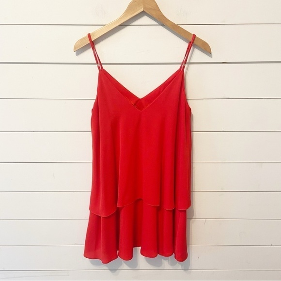 Amanda Uprichard | Tiered redish/orange Spaghetti Strap Mini Dress Size Medium - Picture 2 of 7